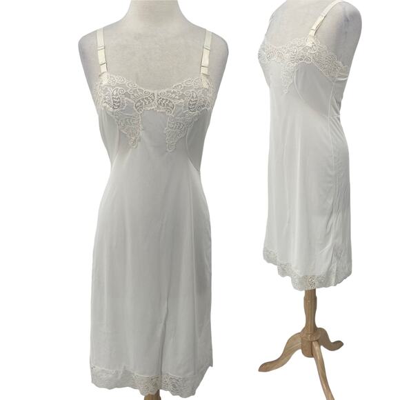 Vintage Other - Vintage 60s Lace Trim Slip Lace Bodice Adjustable Strap Nightie Ivory Womens M 8